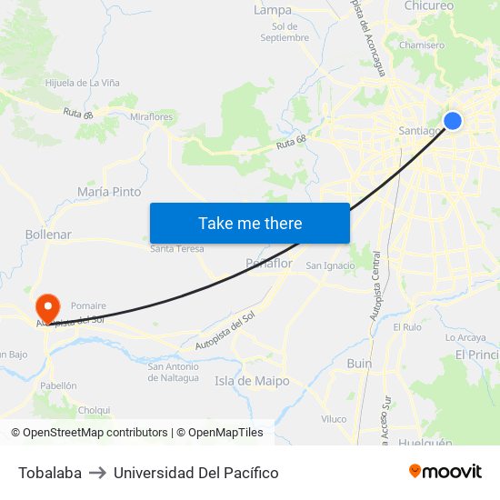 Tobalaba to Universidad Del Pacífico map