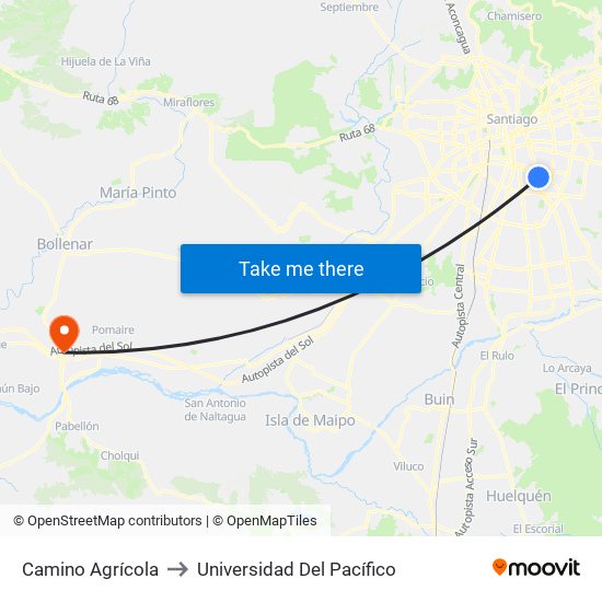 Camino Agrícola to Universidad Del Pacífico map