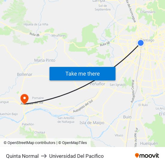 Quinta Normal to Universidad Del Pacífico map