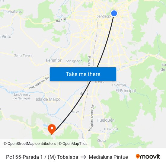 Pc155-Parada 1 / (M) Tobalaba to Medialuna Pintue map