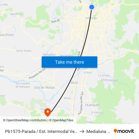 Pb1575-Parada / Est. Intermodal Vespucio Norte to Medialuna Pintue map