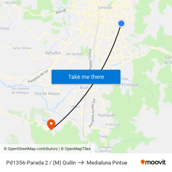 Pd1356-Parada 2 / (M) Quilín to Medialuna Pintue map