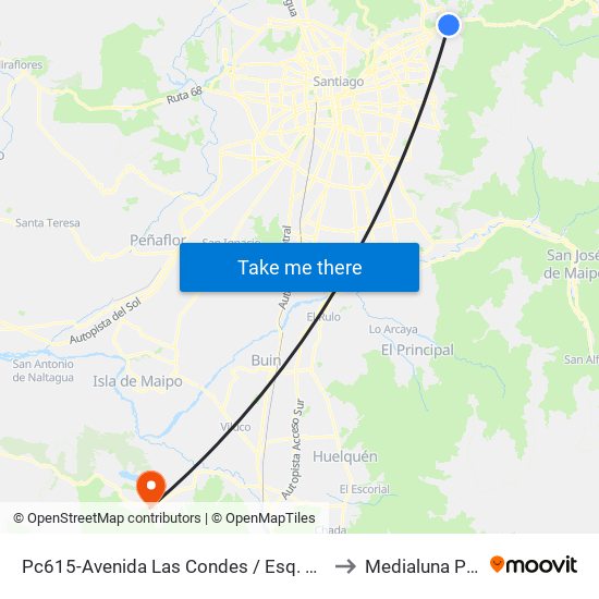 Pc615-Avenida Las Condes / Esq. La Cabaña to Medialuna Pintue map