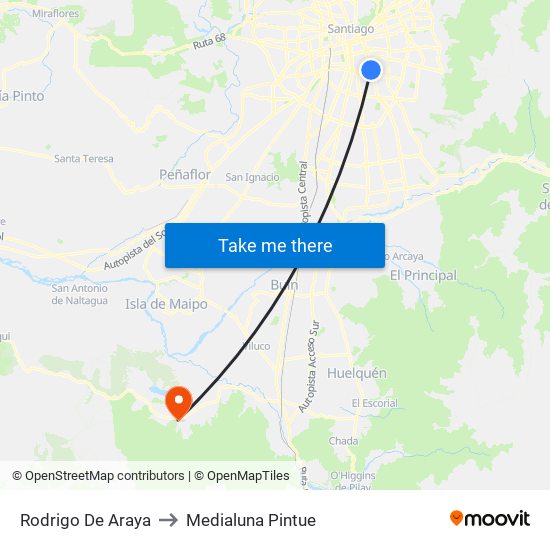 Rodrigo De Araya to Medialuna Pintue map