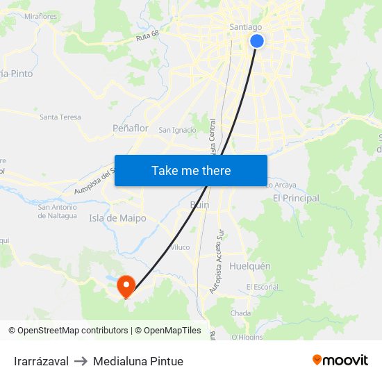 Irarrázaval to Medialuna Pintue map