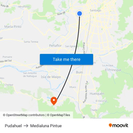 Pudahuel to Medialuna Pintue map