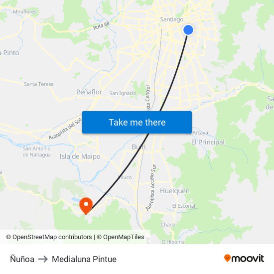 Ñuñoa to Medialuna Pintue map