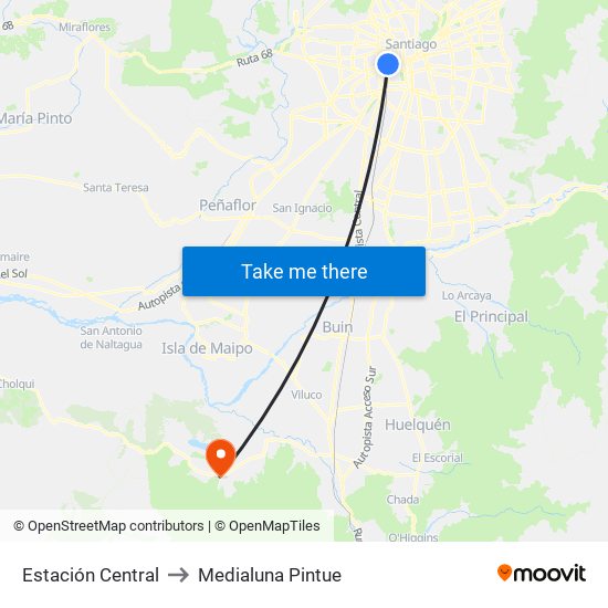 Estación Central to Medialuna Pintue map