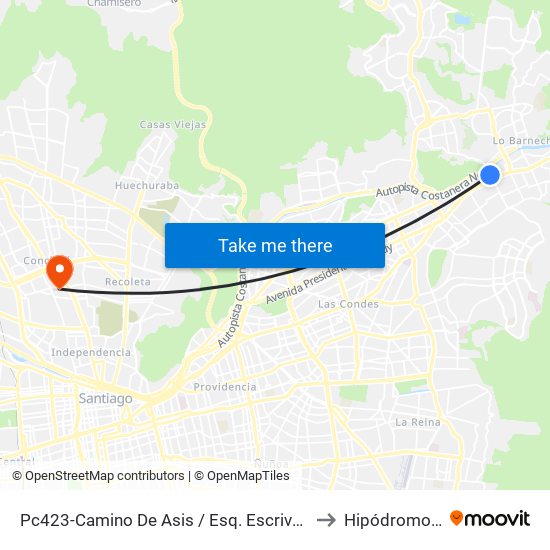 Pc423-Camino De Asis / Esq. Escrivá De Balaguer to Hipódromo Chile map