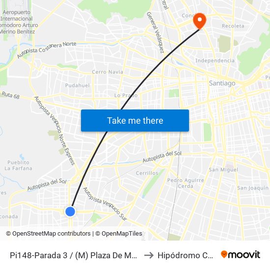 Pi148-Parada 3 / (M) Plaza De Maipú to Hipódromo Chile map