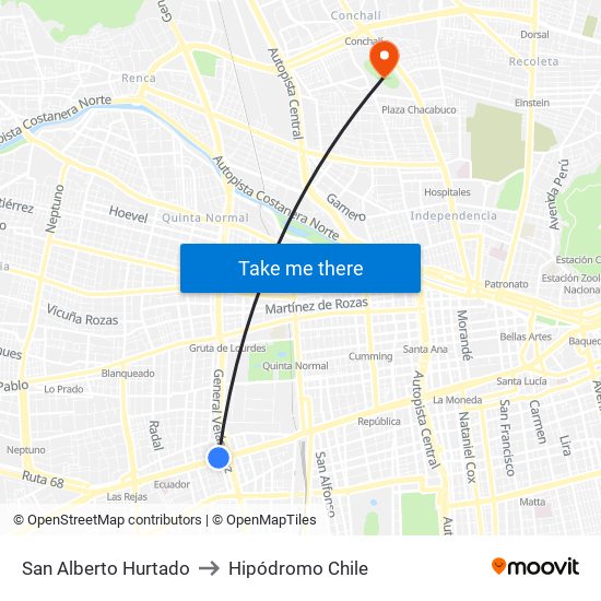 San Alberto Hurtado to Hipódromo Chile map