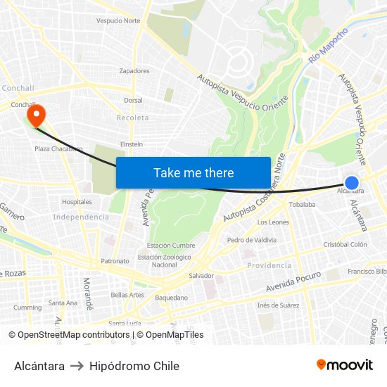 Alcántara to Hipódromo Chile map