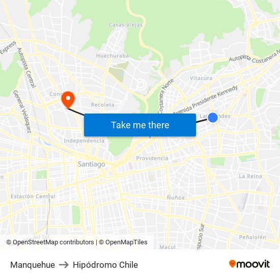 Manquehue to Hipódromo Chile map