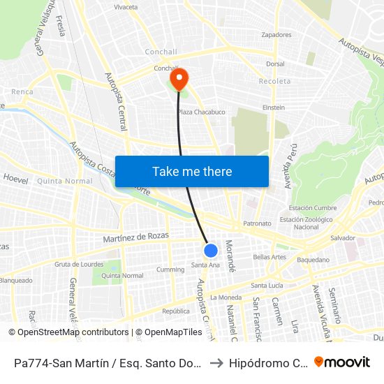 Pa774-San Martín / Esq. Santo Domingo to Hipódromo Chile map