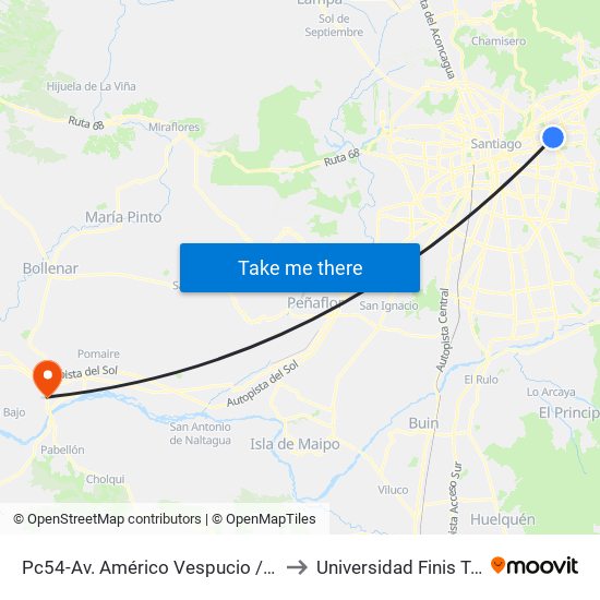 Pc54-Av. Américo Vespucio / Esq. Av. Cristóbal Colón to Universidad Finis Terrae - Medicina map