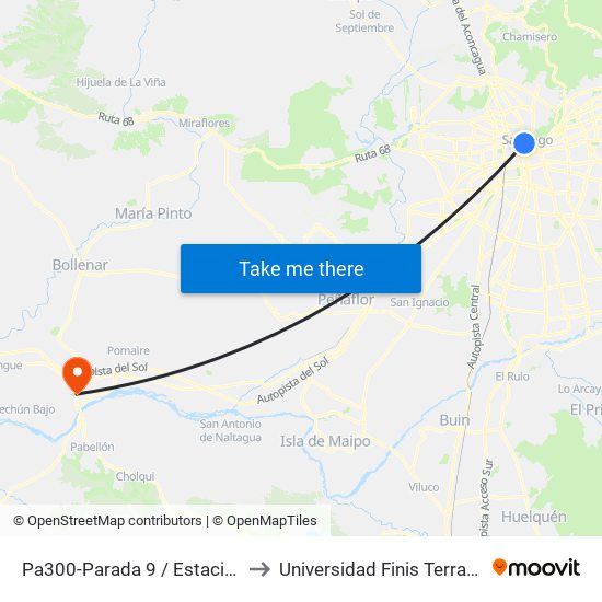 Pa300-Parada 9 / Estación Mapocho to Universidad Finis Terrae - Medicina map