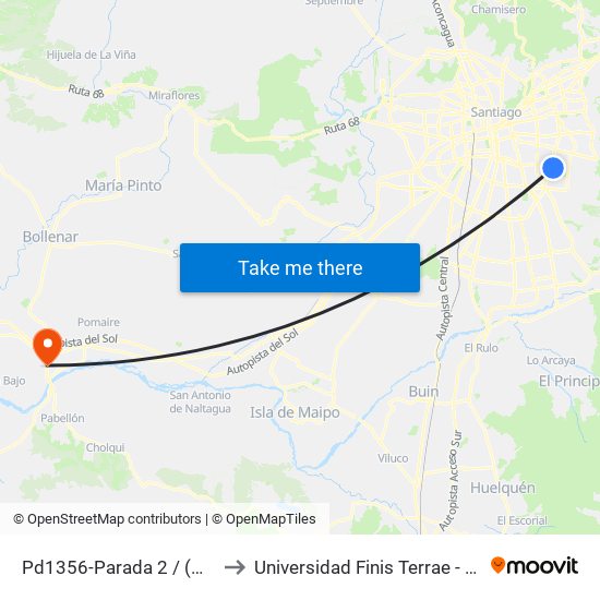 Pd1356-Parada 2 / (M) Quilín to Universidad Finis Terrae - Medicina map