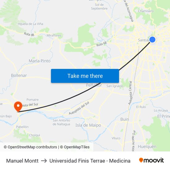 Manuel Montt to Universidad Finis Terrae - Medicina map