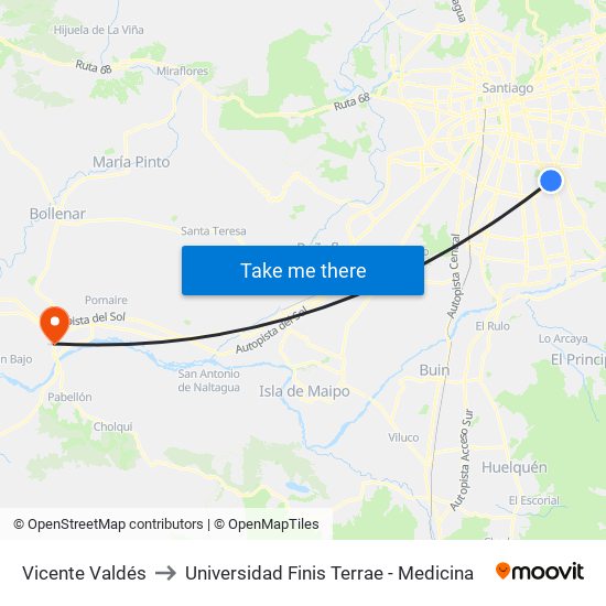 Vicente Valdés to Universidad Finis Terrae - Medicina map