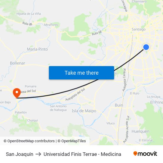 San Joaquín to Universidad Finis Terrae - Medicina map