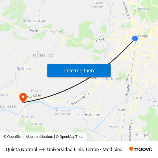 Quinta Normal to Universidad Finis Terrae - Medicina map