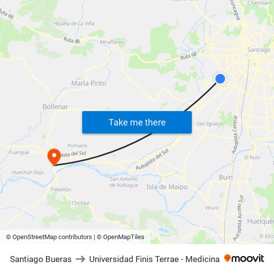 Santiago Bueras to Universidad Finis Terrae - Medicina map