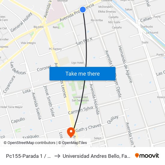 Pc155-Parada 1 / (M) Tobalaba to Universidad Andres Bello, Facultad De Negocios map