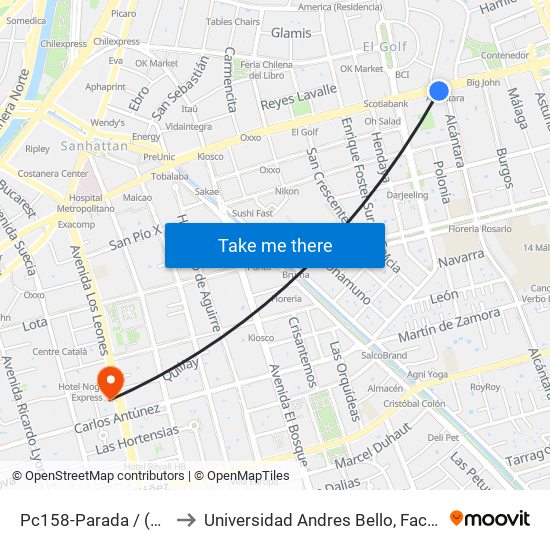 Pc158-Parada / (M) Alcántara to Universidad Andres Bello, Facultad De Negocios map
