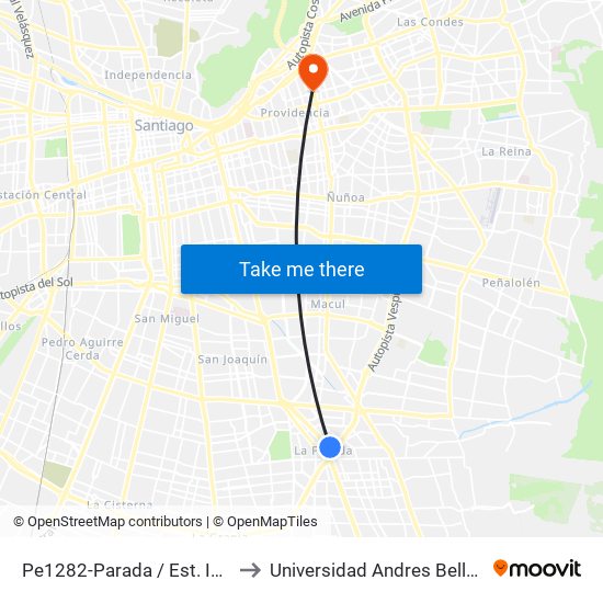 Pe1282-Parada / Est. Intermodal De La Florida to Universidad Andres Bello, Facultad De Negocios map