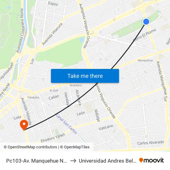 Pc103-Av. Manquehue Norte / Esq. Av. Pdte. Riesco to Universidad Andres Bello, Facultad De Negocios map