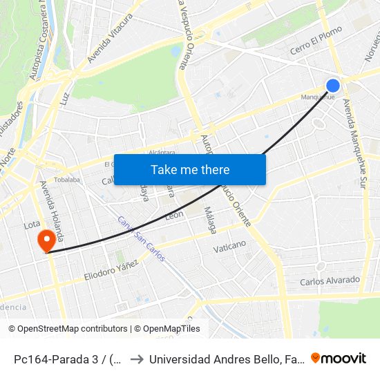 Pc164-Parada 3 / (M) Manquehue to Universidad Andres Bello, Facultad De Negocios map