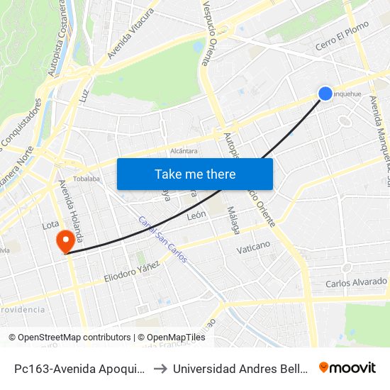 Pc163-Avenida Apoquindo / Esq. La Capitanía to Universidad Andres Bello, Facultad De Negocios map