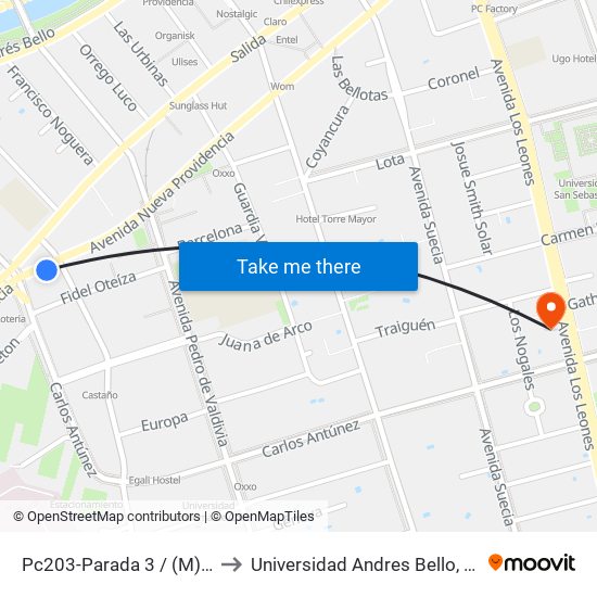 Pc203-Parada 3 / (M) Pedro De Valdivia to Universidad Andres Bello, Facultad De Negocios map