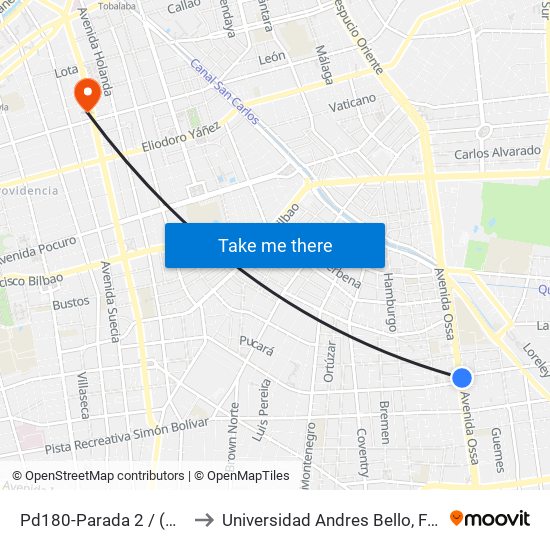 Pd180-Parada 2 / (M) Simón Bolívar to Universidad Andres Bello, Facultad De Negocios map