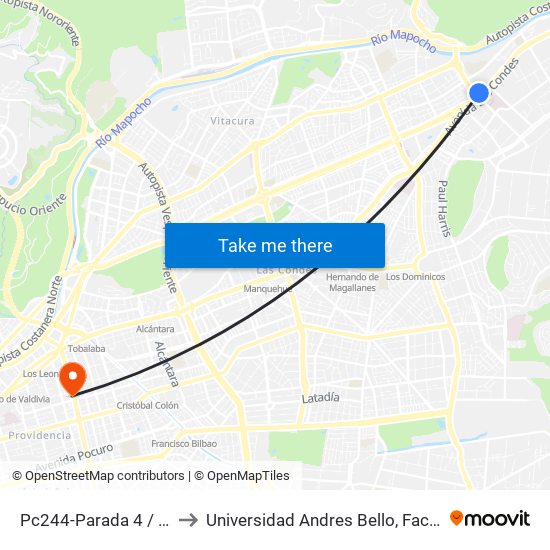 Pc244-Parada 4 / Nudo Estoril to Universidad Andres Bello, Facultad De Negocios map