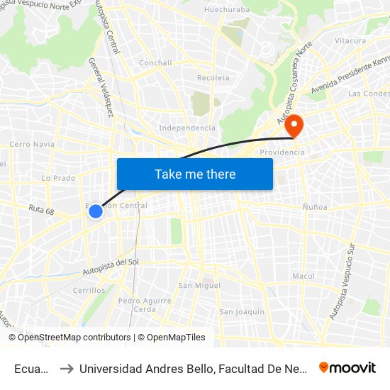 Ecuador to Universidad Andres Bello, Facultad De Negocios map