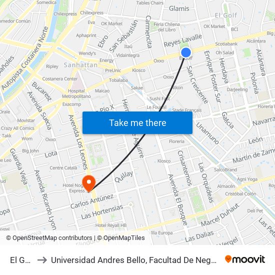 El Golf to Universidad Andres Bello, Facultad De Negocios map