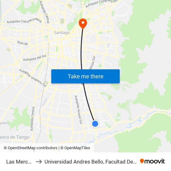 Las Mercedes to Universidad Andres Bello, Facultad De Negocios map