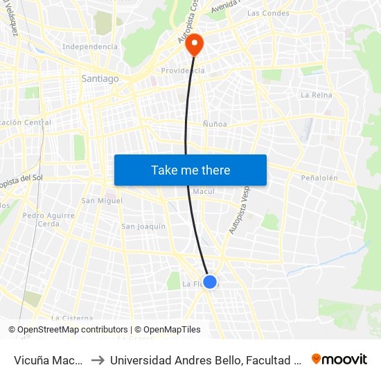 Vicuña Mackenna to Universidad Andres Bello, Facultad De Negocios map