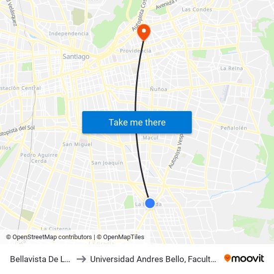 Bellavista De La Florida to Universidad Andres Bello, Facultad De Negocios map