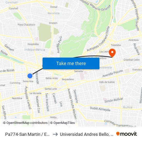 Pa774-San Martín / Esq. Santo Domingo to Universidad Andres Bello, Facultad De Negocios map