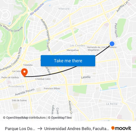 Parque Los Dominicos to Universidad Andres Bello, Facultad De Negocios map