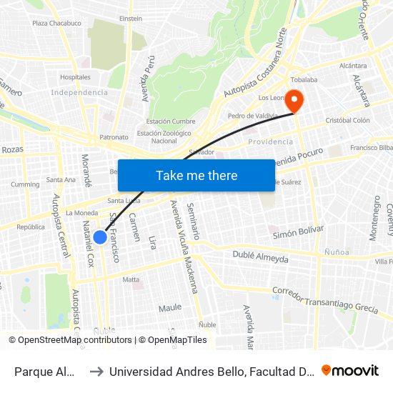 Parque Almagro to Universidad Andres Bello, Facultad De Negocios map