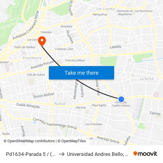 Pd1634-Parada 5 / (M) Fdo.Castillo V. to Universidad Andres Bello, Facultad De Negocios map