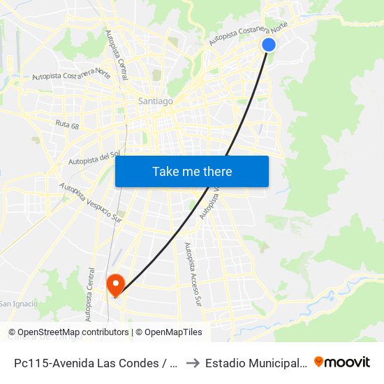 Pc115-Avenida Las Condes / Esq. Psje. Las Condes to Estadio Municipal San Bernardo map