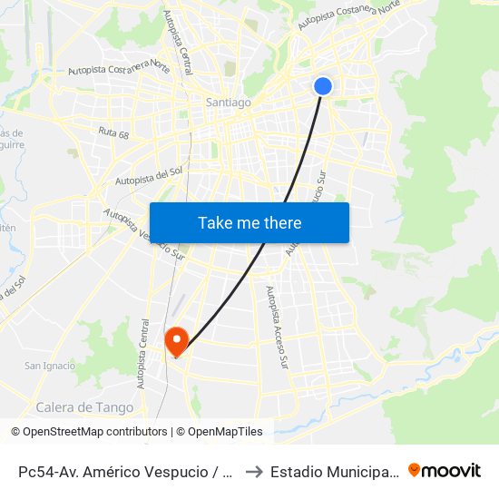 Pc54-Av. Américo Vespucio / Esq. Av. Cristóbal Colón to Estadio Municipal San Bernardo map