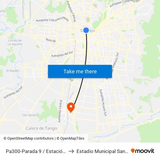 Pa300-Parada 9 / Estación Mapocho to Estadio Municipal San Bernardo map