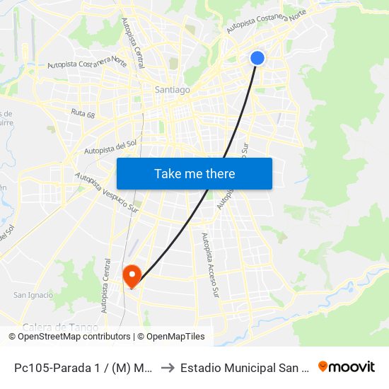 Pc105-Parada 1 / (M) Manquehue to Estadio Municipal San Bernardo map