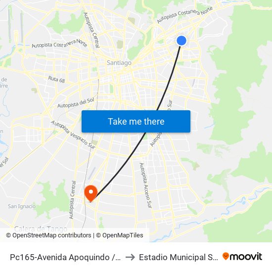 Pc165-Avenida Apoquindo / Esq. E. Dell'Orto to Estadio Municipal San Bernardo map