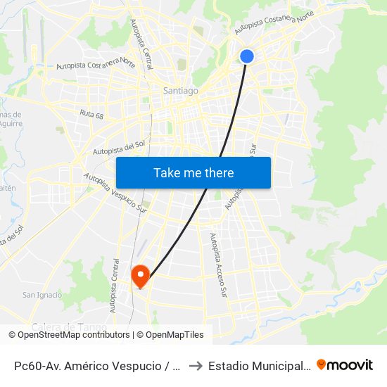 Pc60-Av. Américo Vespucio / Esq. Av. Pdte. Kennedy to Estadio Municipal San Bernardo map